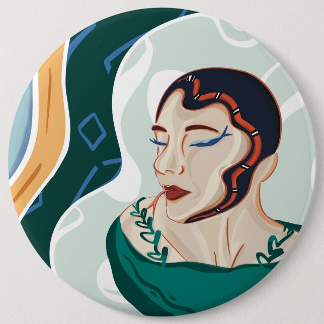 Badge Rond 15,2 Cm Serpent Femme - Tête de Serpent (Devant)