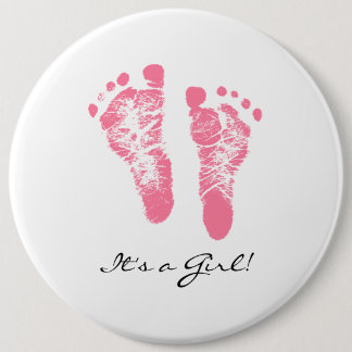 Badge Rond 15,2 Cm Ses empreintes de pas nouveau-nées roses chics