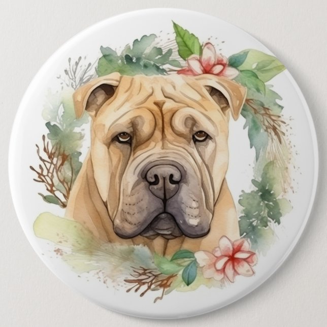 Badge Rond 15,2 Cm Shar Pei Christmas Wreath Festive Pup (Devant)