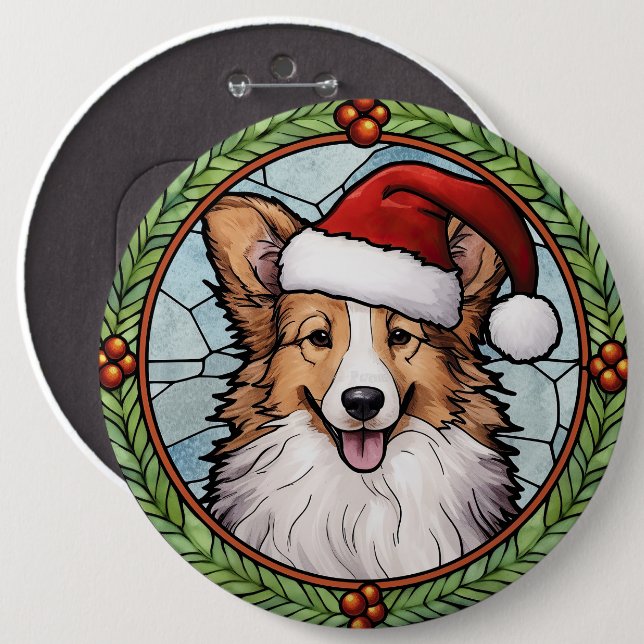 Badge Rond 15,2 Cm Sheltie Vitrail de Noël (Devant & derrière)