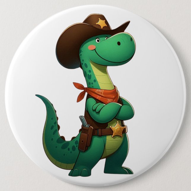 Badge Rond 15,2 Cm Shérif de dinosaure mignon/cowboy (Devant)