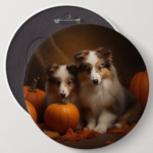 Badge Rond 15,2 Cm Shetland Sheepdog Chiot Chiot Automne Citrouille d