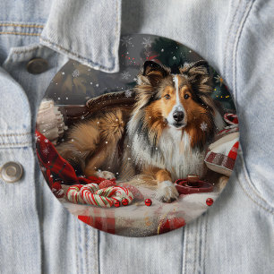 Badge Rond 15,2 Cm Shetland Sheepdog Festif de Noël