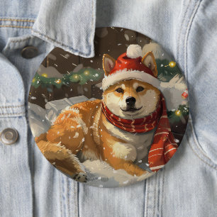 Badge Rond 15,2 Cm Shiba Inu Chien Festive de Noël