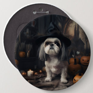 Badge Rond 15,2 Cm Shih Tzu Citrouilles Halloween effrayant