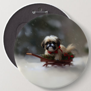 Badge Rond 15,2 Cm Shih Tzu Noël neige hiver