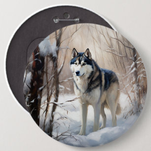 Badge Rond 15,2 Cm Sibérien Husky Laisser Neige Noël