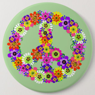 Badge Rond 15,2 Cm Signe de Paix Floral