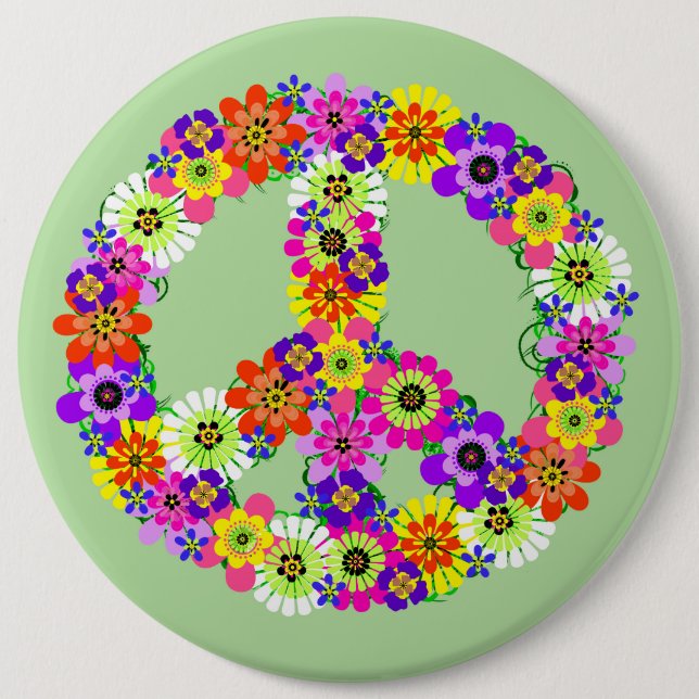 Badge Rond 15,2 Cm Signe de Paix Floral (Devant)