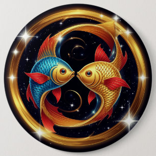 Badge Rond 15,2 Cm Signe du zodiaque Poissons dans un style artistiqu