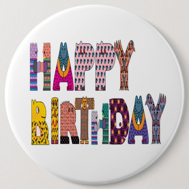 BADGE ROND 15,2 CM SIGNE "HEUREUX ANNIVERSAIRE" (Devant)
