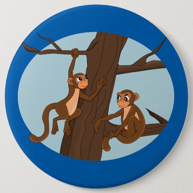 Badge Rond 15,2 Cm Singes escalade le bouton de dessin animé de l'arb (Devant)