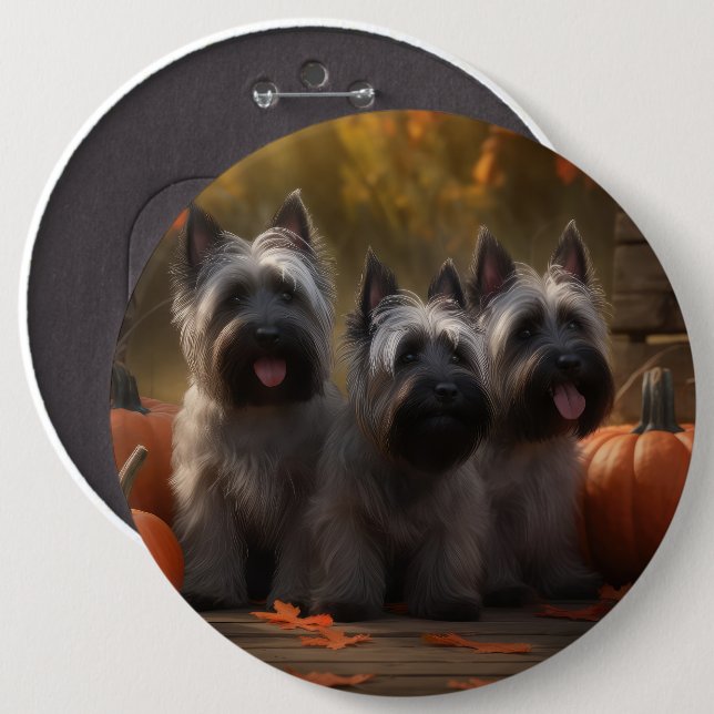 Badge Rond 15,2 Cm Skye Terrier Chiot Automne Citrouille délice (Devant & derrière)