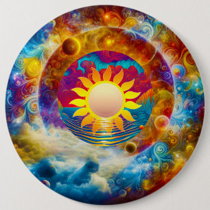 Badge Rond 15,2 Cm Soleil Cosmique