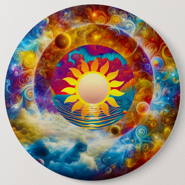 Badge Rond 15,2 Cm Soleil Cosmique (Devant)