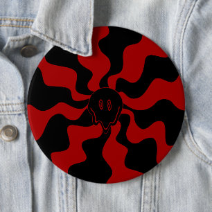 Badge Rond 15,2 Cm Sourire fondu rétro rouge et noir