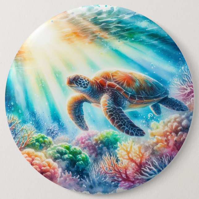 Badge Rond 15,2 Cm Sous la tortue de mer (Devant)