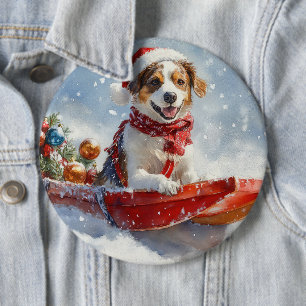 Badge Rond 15,2 Cm Spaniel Breton dans un traîneau de Noël