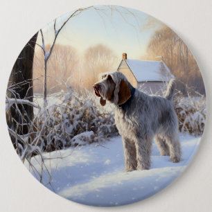 Badge Rond 15,2 Cm Spinone Italiano Laisser Neige Noël