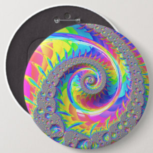 Badge Rond 15,2 Cm Spirale de fractale de néon arc-en-ciel Art numéri