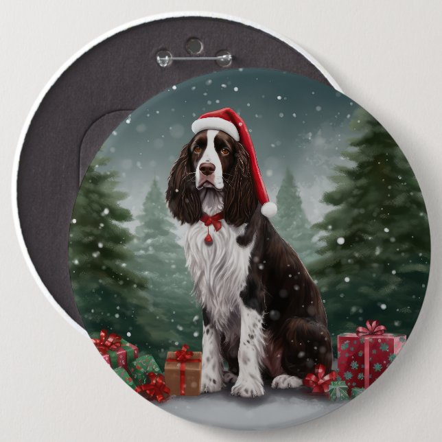 Badge Rond 15,2 Cm Springer Spaniel Chien dans la neige Noël (Devant & derrière)