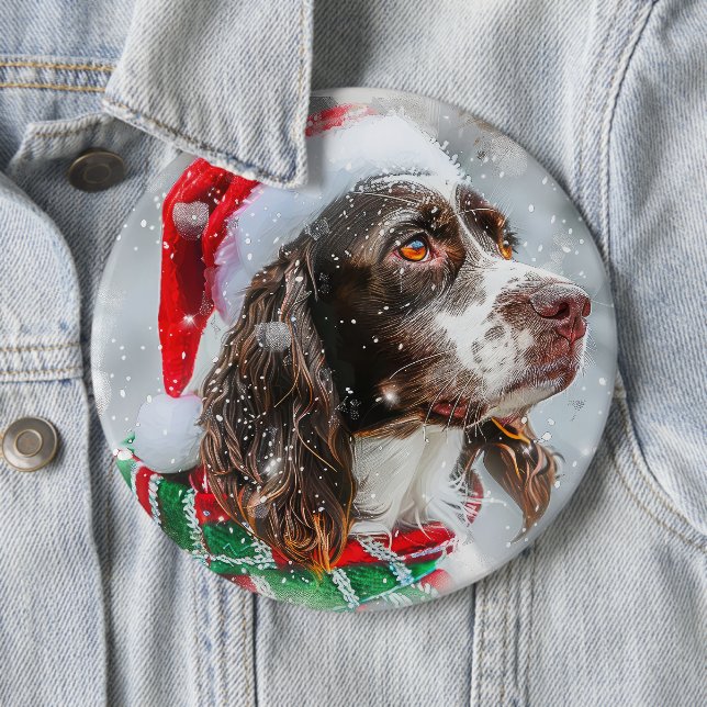 Badge Rond 15,2 Cm Springer Spaniel Chien Fête de Noël (En situation)