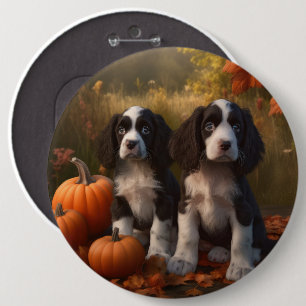 Badge Rond 15,2 Cm Springer Spaniel Chiot Automne Citrouille de plais