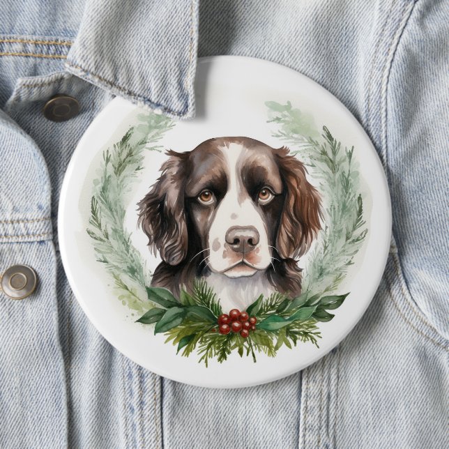 Badge Rond 15,2 Cm Springer spaniel Noël Wreath Festive Pup (En situation)