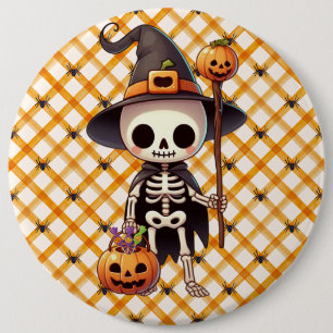 Badge Rond 15,2 Cm Squelette d'Halloween blanc mignon