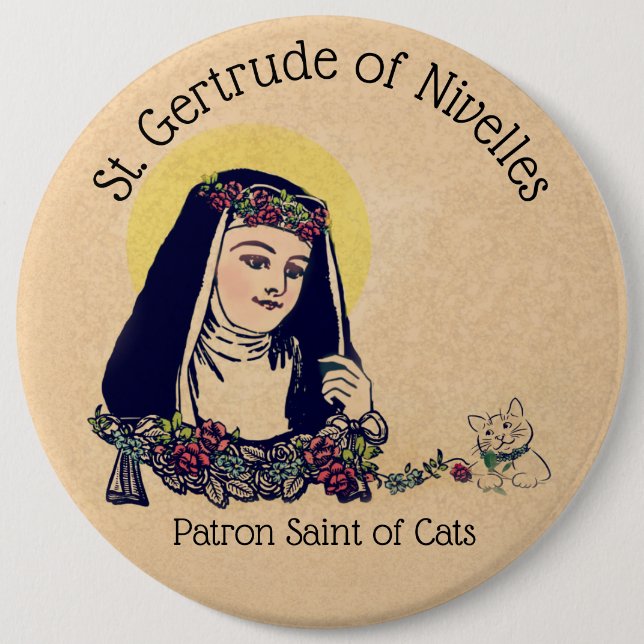 Badge Rond 15,2 Cm St Gertrude du saint patron de Nivelles des chats (Devant)