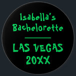 Badge Rond 15,2 Cm St Patricks Bachelorette à Vegas Néon Vert Noir<br><div class="desc">Ce badge personnalisé vert néon et noir présente le nom de la future mariée en typographie vive. Idéal pour votre enterrement de vie de jeune fille St Patrick à Vegas. Pour modifier le texte,  cliquez sur le bouton Personnaliser.</div>