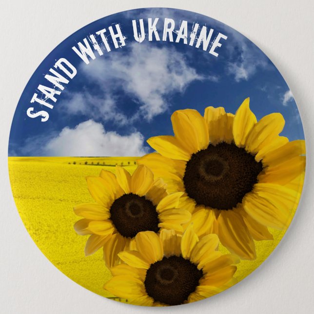 Badge Rond 15,2 Cm Stand with Ukraine yellow and blue with sunflowers (Devant)