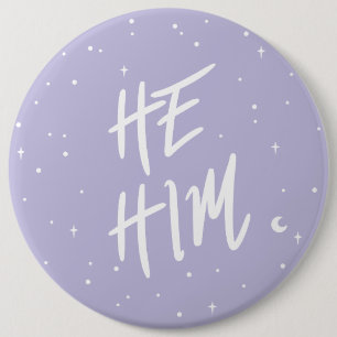 Badge Rond 15,2 Cm Stars He Him Pronounouns à Lilac