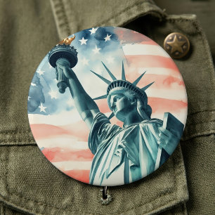 Badge Rond 15,2 Cm Statue de la Liberté avec drapeau américain