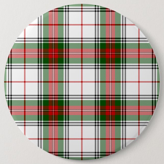 Badge Rond 15,2 Cm Stuart / Stewart tartan blanc rouge vert plaid (Devant)