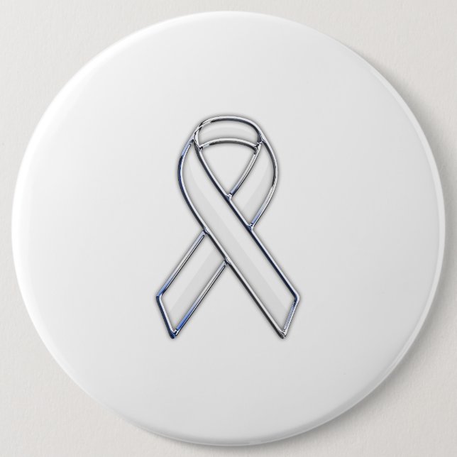 Badge Rond 15,2 Cm Style Chrome White Ribbon Sensibilisation (Devant)