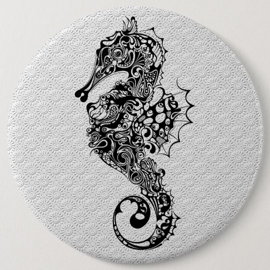 Badge Rond 15 2 Cm Style Noir Et Blanc De Hippocampe Tatouage Zazzle Fr