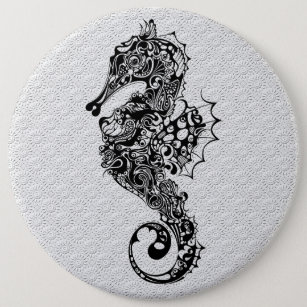 Badge Rond 15,2 Cm Style Seahorse-Blanc-Noir-Tatouage