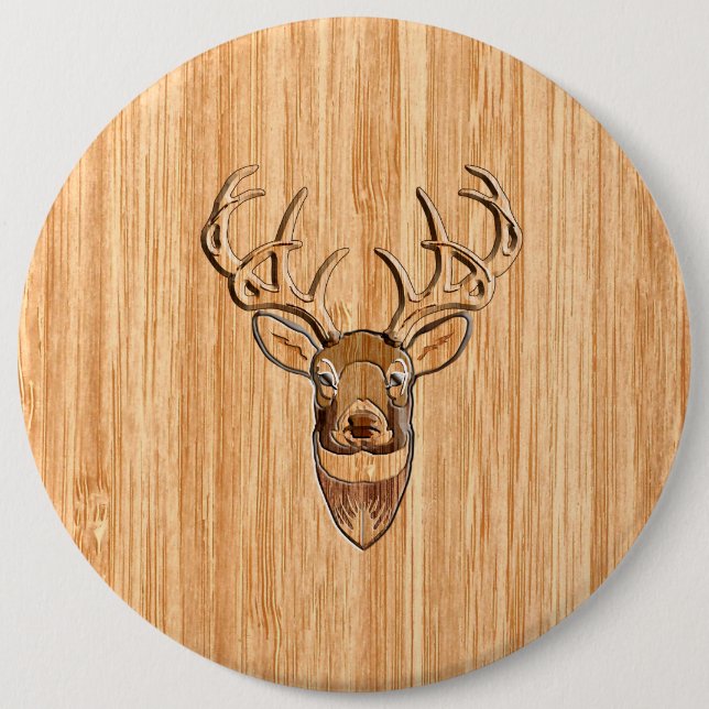 Badge Rond 15,2 Cm Stylo Buck Buck Buck Antlers Grain en bois clair (Devant)