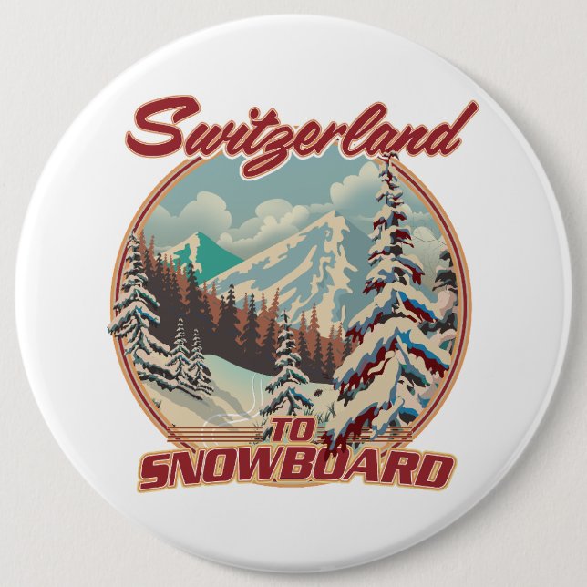 Badge Rond 15,2 Cm Suisse à Snowboard (Devant)