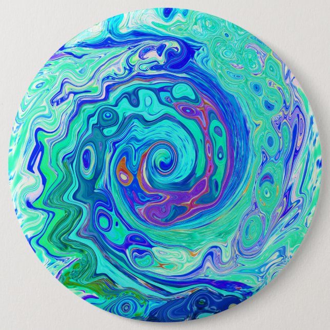 Badge Rond 15,2 Cm Super Abstrait Ocean Blue et Green Liquid Swirl (Devant)