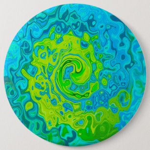 Badge Rond 15,2 Cm Super Chartreuse et Aquamarine Liquide Swirl