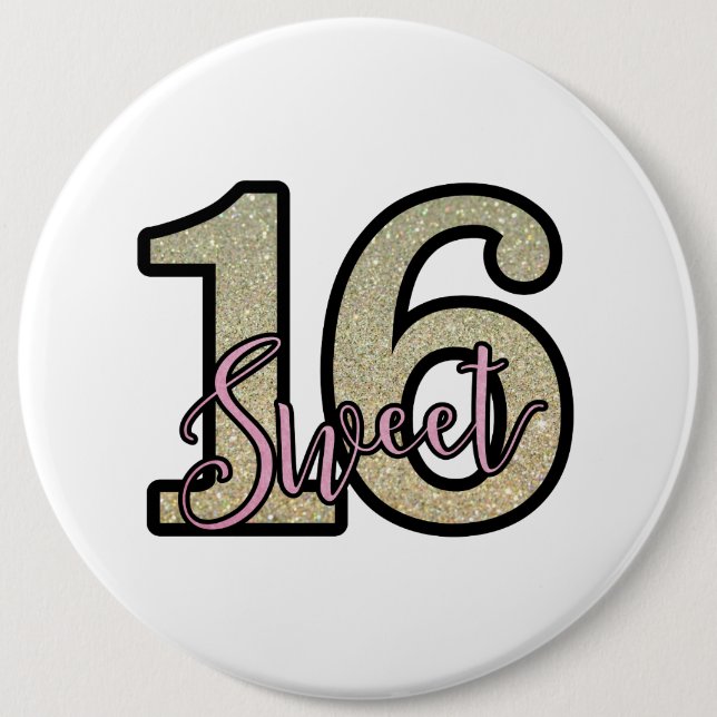 Badge Rond 15,2 Cm Sweet 16 (Devant)