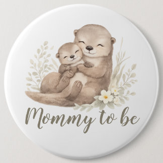 Badge Rond 15,2 Cm Sweet Beige Watercolor Otter Botanical Mommy To Be