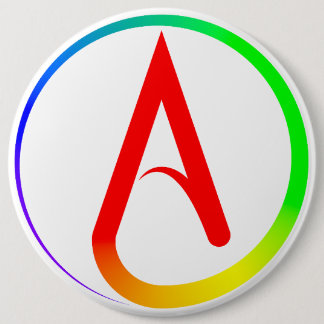 Badge Rond 15,2 Cm Symbole athée arc-en-ciel