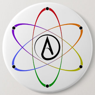 Badge Rond 15,2 Cm Symbole de l'atome athée arc-en-ciel