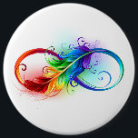 Badge Rond 15,2 Cm Symbole d'infini avec plume arc-en-ciel<br><div class="desc">Symbole artistique à l'infini avec belle plume arc-en-ciel sur arrière - plan blanc. Style tatouage.</div>