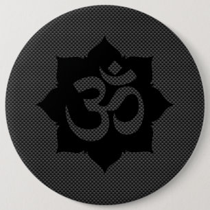 Badge Rond 15,2 Cm Symbole OM Lotus Spiritualité Yoga Style Carbone