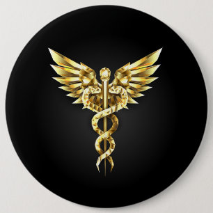 Badge Rond 15,2 Cm Symbole Polygonal Or Caduceus