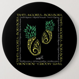 Badge Rond 15,2 Cm Tahiti Moorea Bora Bora Polynesian Tattoo Pineappa